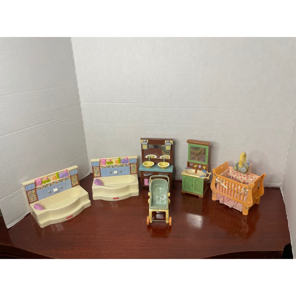 Fisher-Price Loving Family dollhouse  Bathtub, crib, sink, double sink 2000's